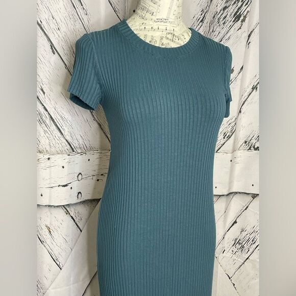 FP Beach Ribbed Maxi Dress Short Sleeves Blue S - Picture 3 of 6